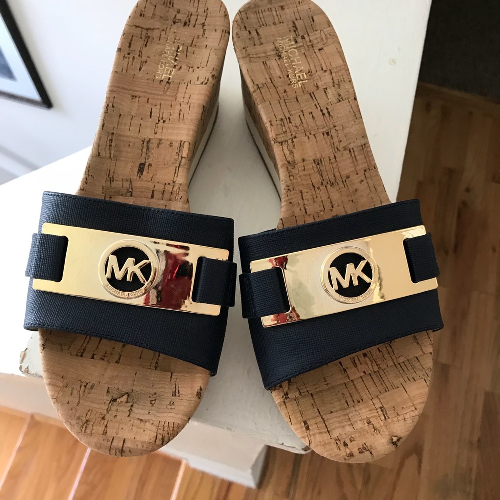 Michael Kors Navy Blue Warren Wedge Sandals sz 8.5 - Picture 4 of 8